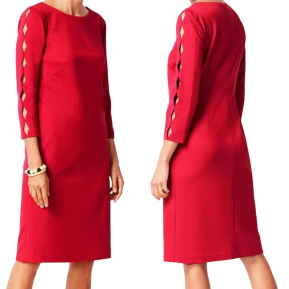 RSVP by Talbots Ponte Sheath Dress Scalloped Sleeve Detail - Red - 16P